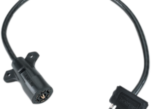 7-way into 5-way has 18" wire lead or 4' coiled lead