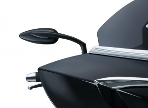 The small, streamlined die-cast aluminum stems and heads on Küryakyn Teardrop Mirrors provide a sleek custom appearance while keeping functionality intact thanks to the convex glass that improves rear visibility. The pivot ball and socket provide silky smooth adjustment and secure holding power. The mirror heads measure 5" wide x 2" tall, and the stems position the pivot ball 5" out and 3" above the mounting location. Available in chrome or satin black finishes.