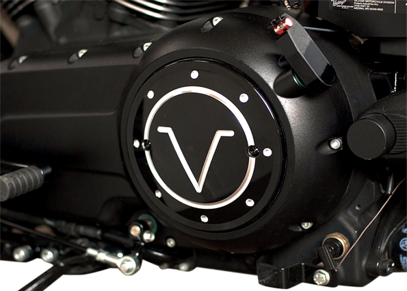 Derby Cover Custom V Logo Chrome Black Victory Motorcycle Custom Engine