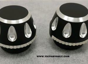 Fork Covers Spike Chrome Turn Signal Led VICTORY ONLY EXCLUSIVE JUST RELEASED. Pair of LED TURN SIGNAL FORK SPIKE CAPS Brightest LED on the Market Increase Viewing area With Wrap Around Led Hidden Wiring Inside Spike Then Through Split in Triple Tree Remove the stock turn signals and clean up the front end of your custom Victory Motorcycle. FITS THE FOLLOWING VICTORY MOTORCYCLES UP TO 2015 MODELS. (NOTE MUST HAVE THE FLAT FORK COVER AS IN THE PICTURE BELOW) Fork Caps Victory Motorcycle Hammer, Victory Motorcycle Vegas, Victory Motorcycle Jackpot, Victory Motorcycle 8 Ball, Victory Motorcycle Kingpin, & Victory Motorcycle V92c with stock plastic fork caps as pictured below (will not fit some newer bikes than 2010 with the screw in bolt type). Victory Motorcycle Fork cover with the Brightest Led Turn Signals to hit the market. Simply replace the stock plastic fork cap with a custom chrome accessory Led Turn Signal Fork Cap Light cover that looks much more massive and custom designed compared to the stock plastic caps on victory motorcycles. The spike fork cover is made by CNC Machine with very high quality 6061-T6 billet aluminum that is machined in the USA and is American made with pride then chromed in Nashville Tennessee. Victory only offers this exclusive accessory for all Victory Motorcycle triple trees and is easy to install because it was designed for Victory Motorcycle Fork Covers. These Fork covers are triple chromed or black anodized and stand up with a spike to match our grips, pegs, axle caps offered on our site already. Chrome Spike fork Led Turn Signal Lights covers for Victory motorcycles install easy by loosening the stock plastic fork cap pinch bolts on each side of your triple trees. Once the pinch bolts on the side of your triple trees are loose just replace the factory Oem fork cap with our billet Fork spike covers then tighten the fork tree pinch bolts back snug on the billet fork covers. The wire to operate the turn signals easily will run hidden in the split that is used to tighten the pinch bolts up on the upper triple tree. Its an easy install that should take about 10 minutes max but make a huge difference on your Victory motorcycles. Leds installed on these Fork Cap Led Turn Signal Blinkers are much brighter than the stock OEM Halogen Lights. Victory Only also designed these Led Lights to wrap around the Fork spike so other drivers can see the turn signals from the front and side hen turning. Most factory turn Signals can only be seen from the front so when at a stop sign turning right or left the blinkers are not seen. Not with our design, We wrapped the led around the front and the side for maximum safety. Picture Below is the led Fork Cap Spike Turn Signals installed on a 2009 Victory Motorcycle Vegas