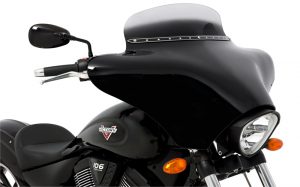 Designed to be looked over, the spoiler windshield diffuses the air stream effectively slowing the flow, without buffeting
