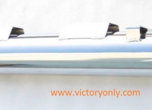 This is a non-functional left side “Muffler looking” pipe that is made to match our Road Rage 2>1 System part# 6C18R. It is also a quick change style to allow matching end caps. Available in chrome.