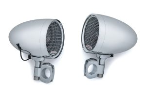 Kuryakyn RoadThunder Speaker Pods by MTX bring the noise, with peak power rated at 100W. Includes a set of 1" bar mounting clamps