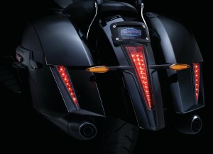 Bring some bite to your bike! Designed to compliment the body lines of the OEM saddlebags and coordinate with the main taillight, these stylish accents function as additional run-brake rear lighting. Peel-and-stick installation with plug-and-play wiring make installation simple. Available in Chrome or Gloss Black finishes.
