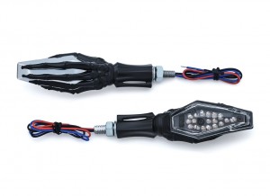 2529 SkeletBlack hand chrome mirror on Hand Turn Signal with Black Stem and Chrome Heads