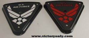 air force cheese wedge replacement victory motorcycle engine cover Air Force design black base, black art, white backer and wedge backer shown