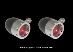 Bullet Lights, Large Flat Bezel with Holes, Black and Chrome Body