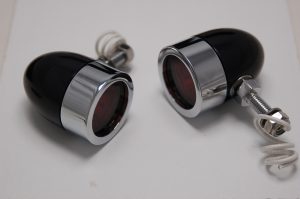 Bullet Lights, Small Flat Bezel, Black and Chrome, Amber Lens