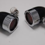 Bullet Lights, LED, Small Flat Bezel, Black and Chrome Body, Amber Lens