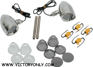 hooded bezels, amber or red lights and titanium-coated black chrome or polished stainless steel finish
