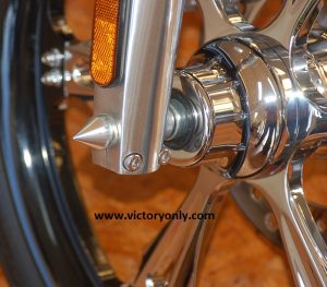 VICTORY MOTORCYCLE SPIKE AXLE CAP VICTORY ONLY MOTORCYCLE JACKPOT HAMMER KINGPIN VEGAS NESS CHROME BLACK POLISHED BILLET ALUMINUM