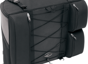 Designed to fit perfectly between the rider and Tourpack on the back seat of all Dresser models Fully rigid; can be leaned against, even when empty Full-size top opening for easy packing Top carry handle and backpack straps for easy toting Top accessory straps allow you to add on a Saddlemen roll bag, extra jacket, etc. Extra side mesh pouches perfect for maps Constructed of UV-, water- and weather-resistant 1200-denier SaddleTuff™ and leather-like SaddleHyde™ panels Insulated side cooler pouches; adjustable bungee net Dimensions: 21" W x 18.5" H x 19" D; measures 4,100 cubic inches