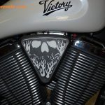 3d skull wedge Installed Victory Motorcycle Black base, White Backer, Black Artwork