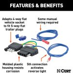 BOAT TRAILER READY. This trailer wiring adapter makes it easy to retrofit your vehicle's 4-way flat to plug into your boat trailer 5-way flat, adding a fifth wire for the reverse lights and allowing compatibility with trailers with surge brakes.Fit Type: Vehicle Specific EASY GRIP. Plugging in your boat trailer wiring and lights is easy with the ergonomic design of this trailer wiring adapter. It features grips on the sides for a better grip when plugging into the vehicle or unplugging STANDARD CONNECTION. This boat trailer hitch wiring adapter plugs into any standard 4-way flat and can be used to connect the taillights, brake lights, turn signals and reverse lights (some splicing required) EASY TO INSTALL. This 4-pin to 5-pin trailer adapter wiring comes ready to plug into your vehicle or trailer wiring with minimal splicing required DURABLE CONSTRUCTION. For long-lasting use and a reliable connection, the housing of this boat trailer harness adapter is made from durable molded rubber that will never rust or corrode