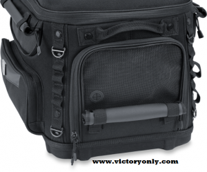 Grand Pet Palace Take your favorite four-legged family member on the road trip of a lifetime with the safest and most versatile motorcycle pet carrier available. Updated styling, amenities, plus additional ventilation and internal space for your fur baby make the Grand Pet Palace the ultimate home away from home for your pet. An internal frame with rigid structural support offers peace of mind knowing your pet is protected. Dims: 18.5" wide x 13" deep x 14“ tall Internal Cubic Inches: 2,700 UV-rated weather-resistant 1200 denier textile material 40% more ventilation with 20% more internal space than previous model New sissy bar strap, multiple D-rings and adjustable straps offer easy, secure mounting options New easy-clean removable foam cushion offers a comfortable ride for your furry friend Pet amenities include internal adjustable leash, two dishes, and removable stash pouch New side-mounted handles plus removable carrying strap offer easy portability Redesigned bottle pocket with MOLLE modular attachment points Internal frame and rigid bottom provides support and protection Top window opens allowing pet to pop its head out Four mesh windows for viewing and optimum ventilation UV-rated weather-resistant 1200 denier textile material with removable rain cover Recommended weight capacity is 20 pounds Fitment: Passenger Seat (With or Without Sissy Bar) or Luggage Rack