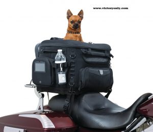 Grand Pet Palace Take your favorite four-legged family member on the road trip of a lifetime with the safest and most versatile motorcycle pet carrier available. Updated styling, amenities, plus additional ventilation and internal space for your fur baby make the Grand Pet Palace the ultimate home away from home for your pet. An internal frame with rigid structural support offers peace of mind knowing your pet is protected. Dims: 18.5" wide x 13" deep x 14“ tall Internal Cubic Inches: 2,700 UV-rated weather-resistant 1200 denier textile material 40% more ventilation with 20% more internal space than previous model New sissy bar strap, multiple D-rings and adjustable straps offer easy, secure mounting options New easy-clean removable foam cushion offers a comfortable ride for your furry friend Pet amenities include internal adjustable leash, two dishes, and removable stash pouch New side-mounted handles plus removable carrying strap offer easy portability Redesigned bottle pocket with MOLLE modular attachment points Internal frame and rigid bottom provides support and protection Top window opens allowing pet to pop its head out Four mesh windows for viewing and optimum ventilation UV-rated weather-resistant 1200 denier textile material with removable rain cover Recommended weight capacity is 20 pounds Fitment: Passenger Seat (With or Without Sissy Bar) or Luggage Rack