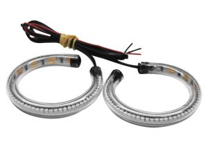 Turn Signals offer the latest in front signal design, giving you nearly 360 degrees of light that's never been done before. Molded PETG tubing with incredible memory forming capabilities, our one of a kind design will snap on to any fork tube without sacrificing durability. Installation has never been easier: No hardware required to mount No zip ties, set screws, or adhesive elements for proper mount No disassembling of fork tubes Anyone can install, regardless of mechanical expertise! This simply, well.. simplifies everything for you. These universal turn signals fit all fork applications without compromising shape, brightness, or durability. Our LEDs have our standard lifetime warrantee - no questions asked. Optional modules that can be added to your order: Load equalizer to slow the flash rate. Without this module, these signals may flash slightly faster than stock, but is not required for product to function properly.