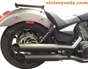 Solo Rack Installed on 2017 Victory Motorcycle Octane with optional Slip On Exhaust Replaces stock mufflers, retains head pipes. Removable baffles and catalytic converters. Made for us in Italy. Fits Victory Octane