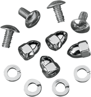 Each set includes four bolts, complete with custom acorn nuts Excellent for mounting license plates onto motorcycles Made in the U.S.A.
