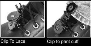 The patented Original Ryder Clips boot stirrup boot clips are designed to fit your laced boots. Simply clip the stirrup boot clip to the lace of your boot, then clip to the cuff of your pants. We've designed this with function, style and safety for the motorcycle rider. Laced boot stirrup boot clips come in many different designs that match men's and women's personal style to look cool on their bikes.