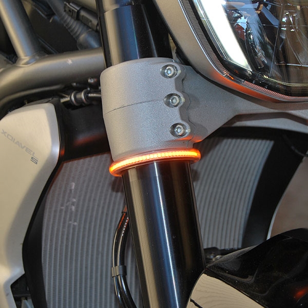 Turn Signals offer the latest in front signal design, giving you nearly 360 degrees of light that's never been done before. Molded PETG tubing with incredible memory forming capabilities, our one of a kind design will snap on to any fork tube without sacrificing durability. Installation has never been easier: No hardware required to mount No zip ties, set screws, or adhesive elements for proper mount No disassembling of fork tubes Anyone can install, regardless of mechanical expertise! This simply, well.. simplifies everything for you. These universal turn signals fit all fork applications without compromising shape, brightness, or durability. Our LEDs have our standard lifetime warrantee - no questions asked. Optional modules that can be added to your order: Load equalizer to slow the flash rate. Without this module, these signals may flash slightly faster than stock, but is not required for product to function properly.