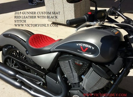 VictORY 2015 Gunner CUSTOM SEAT DIAMOND STITCH RED LEATHER FITS GUNNER VEGAS HIGHBALL KINGPIN SOLO SEAT SOLO SEAT DIAMOND STITCH 2015 VICTORY MOTORCYCLE GUNNER