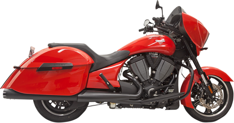 Straight 4" slip-on muffler with choice of billet aluminum quick-change end caps (sold separately) 16-gauge steel construction with a black finish Removable 21/4" diameter baffles wrapped in woven fiberglass Moderately aggressive exhaust sound Mounts onto stock brackets and uses stock hardware Extended end caps have 1" or 2" added length to clear saddlebag extensions Made in the U.S.A.