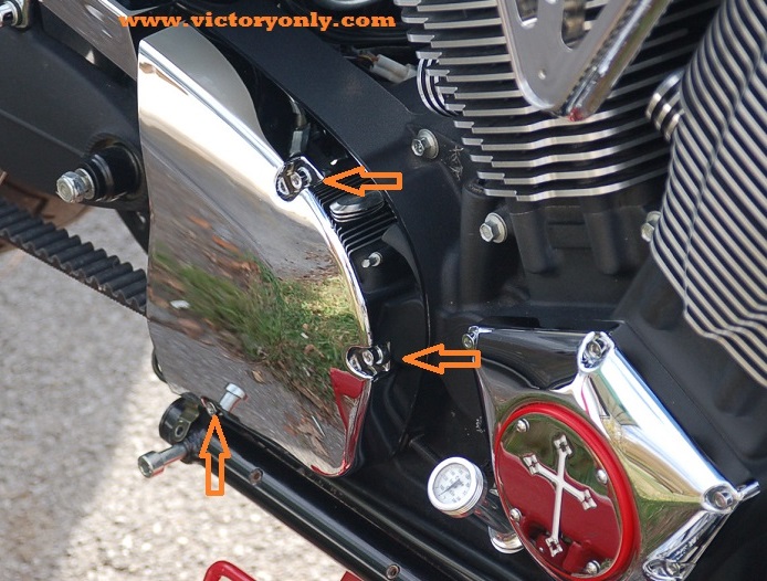 chrome belt guard cover bolts installed victory motorcycle vegas hammer jackpot kingpin gunner judge highball and boardwalk