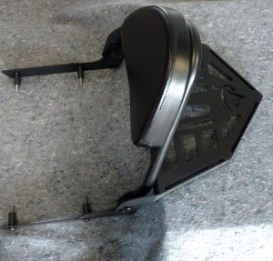 Sissybar backrest & Rack Kit Victory Motorcycle Hammer Jackpot Black VICTORY MOTORCYCLE HAMMER OR JACKPOT SISSY BAR BACKREST KIT IN BLACK CERAMIC COATED. THE BLACK BACKREST AND SISSY BARS ARE A TRUE FLAT BLACK FINISH FOR THE 8 BALL MOTORCYCLES OR ANYONE LOOKING TO BLACK OUT THEIR VICTORY MOTORCYCLE. ADD AN OPTIONAL REAR RACK TO FINISH OFF THE LOOK OF THESE WIDE AND NEW LOOK BACKRESTS. NO LONGER A SKINNY BACKREST ON A FAT FENDER HAMMER AND JACKPOT. ACTUALLY A BACKREST MADE TO FIT YOUR VICTORY. THIS IS THE FULL KIT EVERYTHING YOU NEED TO INSTALL. INCLUDES NEWEST DESIGN RACK JUST RELEASED! THE RACK IS BUILT TO MATCH THE ANGLE OF THE REAR FENDER Receivers bolt to last two eyebrow mounts in stock fender mounts. INCLUDES ALL HARDWARE AND MOUNTING INSTRUCTIONS. Fits 2005 – 2017 Victory Hammer & Victory Jackpot & Victory Vegas Jackpot (not standard vegas) Triple Finish Show Chrome. • Nicest sissy bar you can get for your Victory. • Clean and simple no bars hanging all over your bike. WIDE AND MOST COMFORTABLE ON THE MARKET !! WIDE BACKREST TO MATCH THE WIDE FENDER JACKPOT AND HAMMER MOTORCYCLE FENDERS. NO MORE SKINNY SISSY BAR ON A WIDE FENDER JACKPOT AND HAMMER HAMMER & JACKPOT RACK KIT INCLUDED Measures 16.5 inches wide and tapers to 11 inches wide before going to point. 10.5 inches Long. Height of sides under rack also Tapers to match the contour of the rear Fenders. Its 1.75 high at back point then tapers to 1 inch close to the point. Note: Sissy bar will work but the rack will not work with the MUSTANG Dwide touring seat on rear like on the Ness Jackpot. It doesn’t leave the clearance needed.
