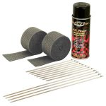 A simple and effective way to control heat, protect against serious leg burns and improve performance. DEI Pipe wrap kits contain everything needed to wrap a set of pipes on most V-Twin Motorcycles all in one convenient package. Each kit includes two 2" x 15 foot rolls of Black exhaust wrap, eight 8" & four 14" stainless steel Locking Ties to secure wrap and Black HT Silicone Coating spray that penetrates, seals, protects and preserves wrap. A proprietary coating is applied to all DEI wrap to act as a bonding agent and to increase durability levels under extreme heat.