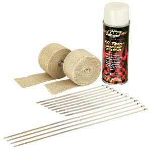 A simple and effective way to control heat, protect against serious leg burns and improve performance. DEI Pipe wrap kits contain everything needed to wrap a set of pipes on most V-Twin Motorcycles all in one convenient package. Each kit includes two 2" x 15 foot rolls of Black exhaust wrap, eight 8" & four 14" stainless steel Locking Ties to secure wrap and Black HT Silicone Coating spray that penetrates, seals, protects and preserves wrap. A proprietary coating is applied to all DEI wrap to act as a bonding agent and to increase durability levels under extreme heat.