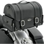 PRODUCT NAME SISSY BAR BAG MODEL EX2200 DRIFTER COLOR/FINISH BLACK / CHROME MATERIAL SYNTHETIC LEATHER / SADDLEHYDE™ HEIGHT 16" WIDTH 12-1/2" DEPTH 10-1/4" CLOSURE BUCKLE / ZIPPER MOUNTING POSITION REAR FEATURES HANDLE / INCLUDES SHOULDER STRAP