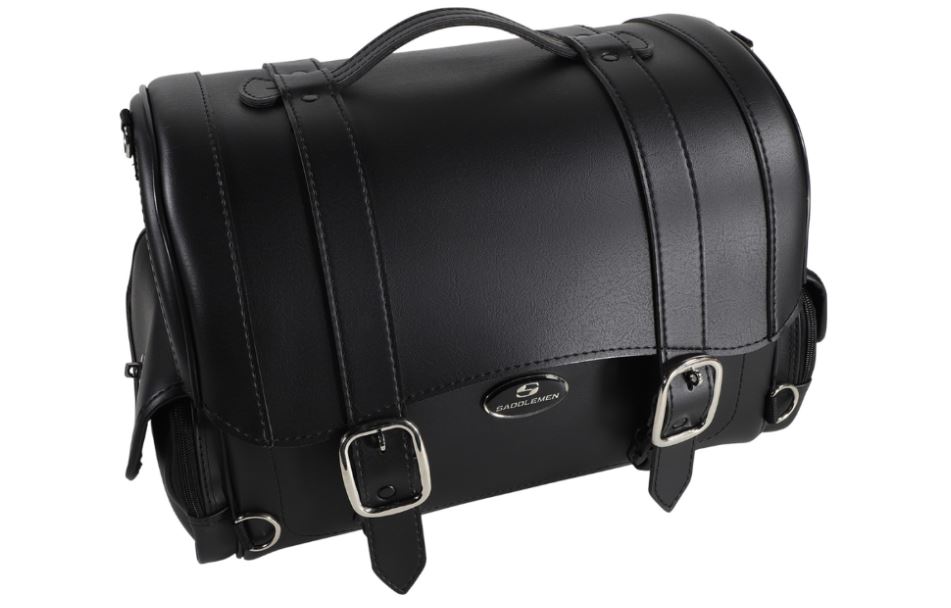 PRODUCT NAME SISSY BAR BAG MODEL EX2200 DRIFTER COLOR/FINISH BLACK / CHROME MATERIAL SYNTHETIC LEATHER / SADDLEHYDE™ HEIGHT 16" WIDTH 12-1/2" DEPTH 10-1/4" CLOSURE BUCKLE / ZIPPER MOUNTING POSITION REAR FEATURES HANDLE / INCLUDES SHOULDER STRAP