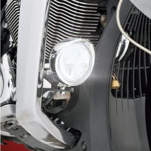 For true fog light performance, Big Bike Parts® now makes a satin black mounting bracket for the Victory forged bars, allowing the placement of their fog lights low where they need to be. With over 140,000 fog lights on the road, Big Bike Parts®leads the motorcycle industry in knowing how to deliver fog lights. These SAE compliant fog lights are great to increase visibility of swales during fog or at low light times. These 3 ½’’ lights have a custom designed visor as part of the bezel,each contains two high output, high intensity LEDs for the best in illumination. For Victory Cross Roads, Cross Country, Hardball and Magnum forged bars 2010 and newer. 3 1/2" LED FOG LIGHT KIT, For Forged Bars, For Victory Cross Country, Tour, & Magnum 2010-Newer