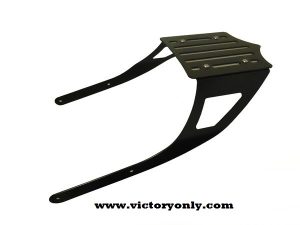  LUGGAGE RACK FOR VICTORY HAMMER AND JACKPOT AVAILABLE WITH OR WITHOUT OUR BACKREST. CAD DESIGNED. POWDER COATED BLACK FINISH. * THESE FIT 2003-2016 MODEL YEARS WITH INSTALLED PASSENGER SEAT. * THIS LUGGAGE RACK WILL WORK WITH A FACTORY VICTORY BACK REST OR USE OURS! * ADD OUR DOCKING KIT IF YOU ARE USING THE VICTORY OR EDGE QUICK RELEASE SADDLE BAG BRACKETS.