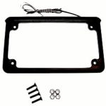 motorcycle license plate frame includes six white full-spectrum HID type LED bulbs on a 6-inch strip for brighter illumination of your license plate.