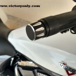 Fit all stock Victory® grips. Fit most aftermarket bars Will not fit Stock Vision Bars Sold 2 to a set Add that custom look to your stock grips with these custom bar ends. These bar ends are made from high strength, 6061-T6 aircraft grade billet aluminum - no die cast stuff here. A durable powder coat finish in a 60% gloss black to perfectly compliment your Victory®. After all of that work, we machine custom designs back into the aluminum for a high contrast finish.