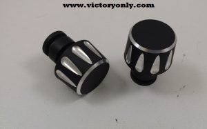 Fit all stock Victory® grips. Fit most aftermarket bars Will not fit Stock Vision Bars Sold 2 to a set Add that custom look to your stock grips with these custom bar ends. These bar ends are made from high strength, 6061-T6 aircraft grade billet aluminum - no die cast stuff here. A durable powder coat finish in a 60% gloss black to perfectly compliment your Victory®. After all of that work, we machine custom designs back into the aluminum for a high contrast finish.