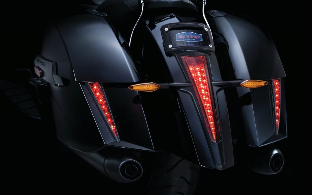 Bring some bite to your bike! Designed to compliment the body lines of the OEM saddlebags and coordinate with the main taillight, these stylish accents function as additional run-brake rear lighting. Peel-and-stick installation with plug-and-play wiring make installation simple. Available in Chrome or Gloss Black finishes.