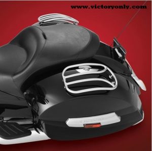 Victory Cross Country Saddlebag Rack Built with high luster chrome plated steel tube, these Trike Fender Racks will fit most aftermarket trike bodies and are easily installed with the supplied hardware. Drilling required. Rack size: 12” L x 6-1/4” W. CURVED FENDER RACKS, Fits Most Trike Side Fenders, and Curved Saddlebag Lids