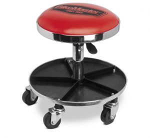 The ultimate shop stool that works as hard as you do. 17 in. diameter, five-section tool tray with thick one-piece magnetic rubber liner separates and protects the parts. Five 3 in. heavy-duty casters mounted on individual reinforcement arms with 360° swivel action. Beautiful chrome finish with super comfortable cushion for those extra-long jobs. 13 in. diameter seat can spin 360° and with the ease of a lever, gives an adjustable height of 17-1/2 to 22 in.