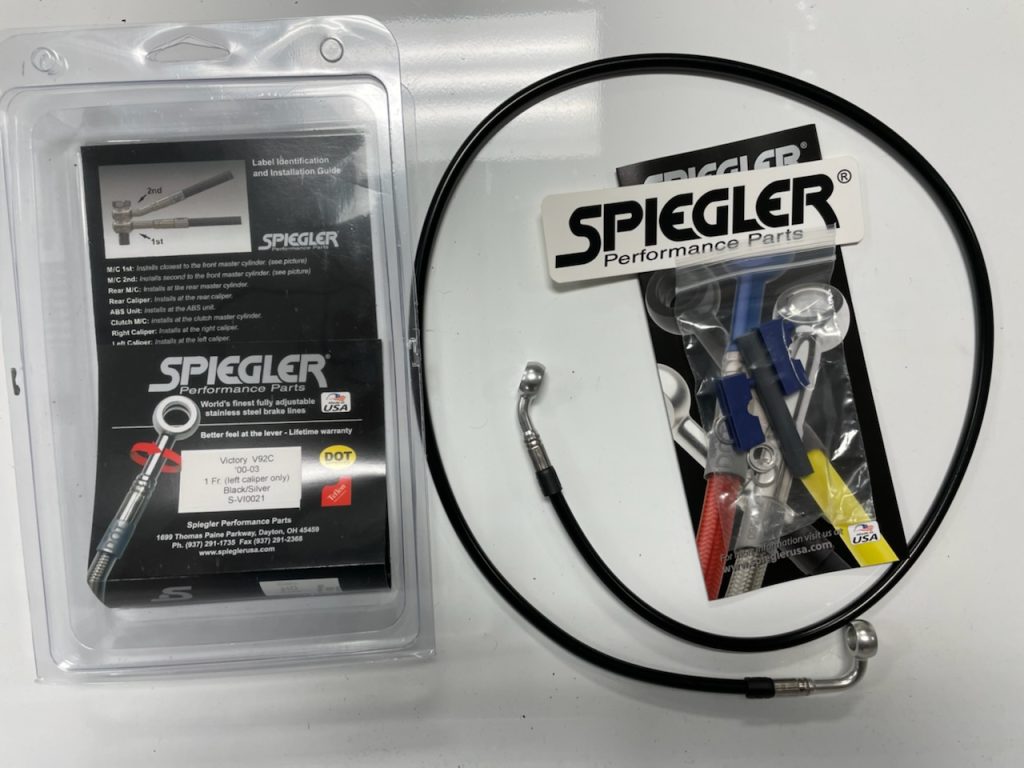 Year: 2003, 2002, 2001, 2000 Model: V92C Remarks: orig., left caliper only! Position: Front Number of Lines: 1 Material Type: Stainless steel braided brake line Brake Line Color: Black, Blue, Clear, Green, Orange, Pink, Red, Smoke, Translucent Blue, Translucent Red, Vintage Black, White, Yellow Brake Line Fitting Color: Black, Blue, Chrome, Gold, Green, Purple, Red, Silver, Titanium