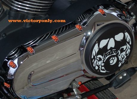 steel bolts candy Orange victory motorcycle cam cover derby cover Vegas, Hammer, Jackpot, Kingpin, Cross Country, Cross Roads, Kingpin Judge, Gunner, Highball, Boardwalk