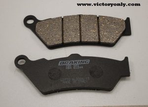 victory motorcycle parts accessories All Braking® brake pads are asbestos- and nickel-free Other brake companies stress friction over other performance factors - Braking uses an organic base material for outstanding friction along with a soft, non-aggressive metal that allows the pad to glide on the disc, providing better control All Braking brake pads are compatible with cast iron, stainless steel and Carbiron® materials and, when used with Braking rotors, provide the greatest control and braking power available SM1 COMPOUND Best performance at lower temperatures Semi-metallic compound - great OE replacement-type pad Offers an aggressive response and is easily identified by the black backing plate FRONT CM55 COMPOUND Offers a powerful initial bite and also a longer pad life Good pad choice for all types of street sport riding conditions Universal, sintered metal compound that is a great OEM upgrade CM66 COMPOUND Provides a very aggressive initial bite combined with a positive lever feeling Unique Braking semi-metallic compound formulated for the most demanding street riding and/or racing conditions Best performance obtained in higher temperatures